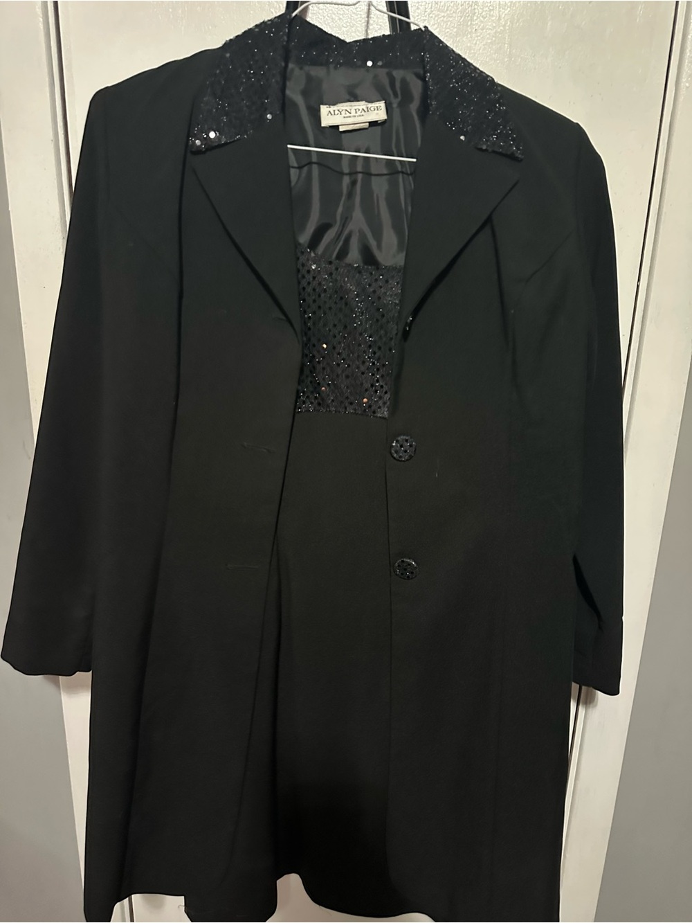 Alyn Paige Black Sequin-Collar Blazer Jacket